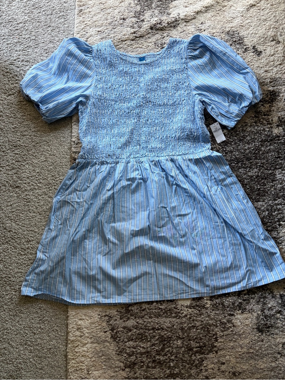 Old Navy Light Blue and White Striped Smocked Dress - Picture 2 of 6